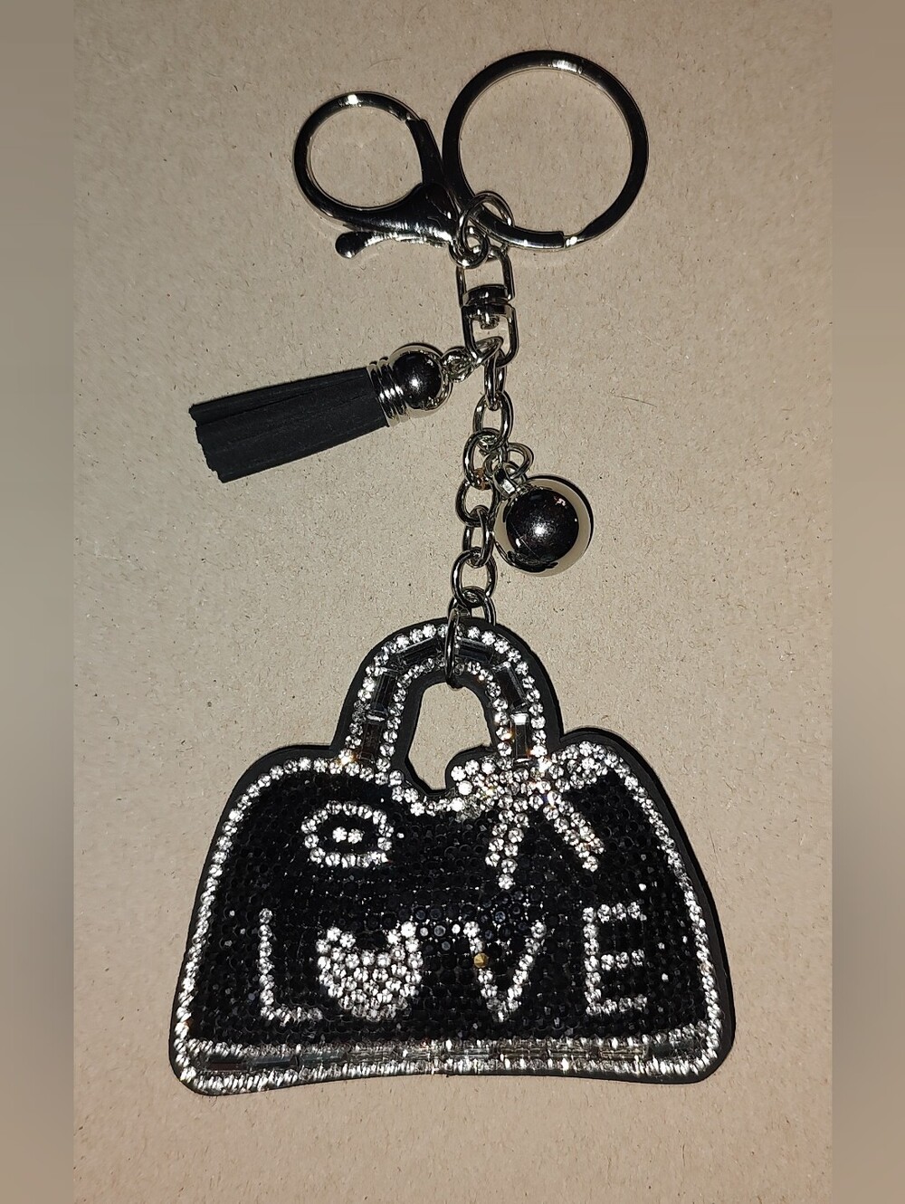 New! Rhinestone LOVE handbag Keychain/ Bag Charm With Tassel